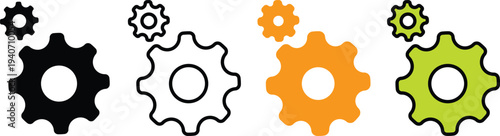 Colorful gear in black white orange and green gears cogs mechanical