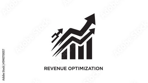 A  graphic illustrating revenue optimization with an upward trending chart and arrows, symbolizing business growth and financial success.