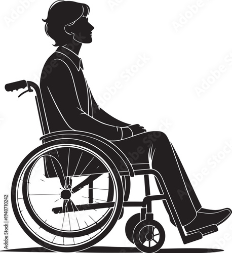 Disabled Person in Wheelchair Hand-drawn Sketch Drawing Vector Illustration, Line Linear Symbol Black and White Engraving, Isolated