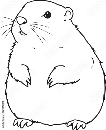 Groundhog Hand-drawn Sketch Drawing Vector Illustration, Line Linear Symbol Black and White Engraving, Isolated