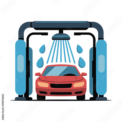 Red car drives through an automatic car.