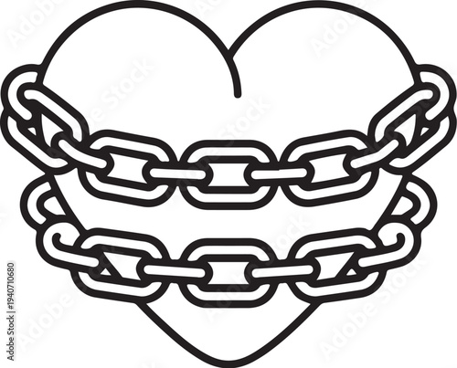 Heart Locked in Chains Love Prison Hand-drawn Sketch Drawing Vector Illustration, Line Linear Symbol Black and White Engraving, Isolated