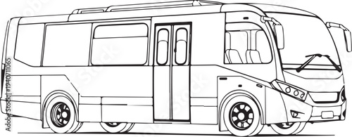 Modern bus Hand-drawn Sketch Drawing Vector Illustration, Line Linear Symbol Black and White Engraving, Isolated
