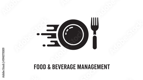 A  logo featuring a plate with a fork, representing food and beverage management, on a clean white background, ideal for culinary business concepts.