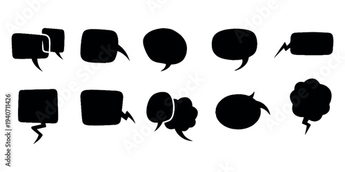 Collection of black speech bubbles on white background