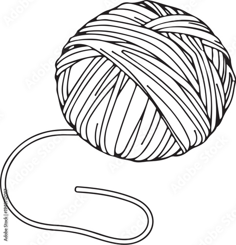 Wool fibers and yarn Hand-drawn Sketch Drawing Vector Illustration, Line Linear Symbol Black and White Engraving, Isolated
