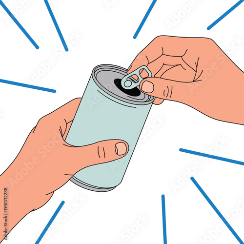 Hands are opening a soda can with a tab.