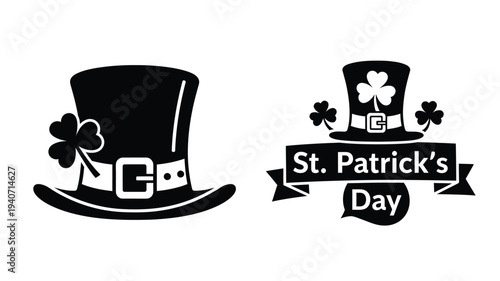Two black hats decorated with clovers for st patrick s day silhouette