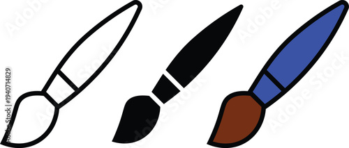 Three paintbrushes with different color handles and tips painting tools white