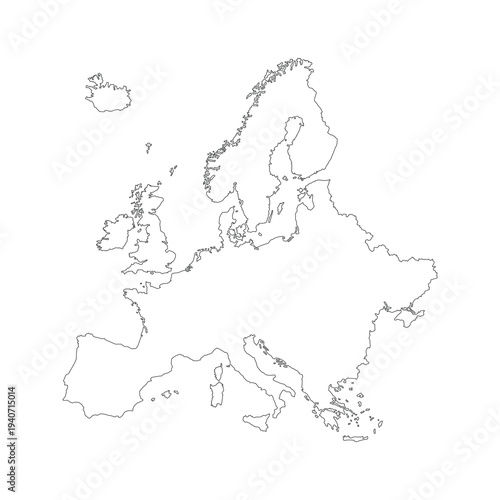 Europe outline map. Simple contour map of Europe continent. Minimal geographic design isolated on white background.