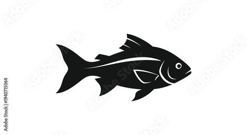 A striking black silhouette of a fish featuring detailed fins and a streamlined body presented against a white background silhouette