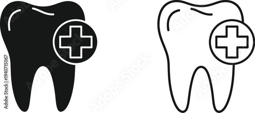 Dental teeth with medical cross symbol illustration isolated on transparent background, Vector