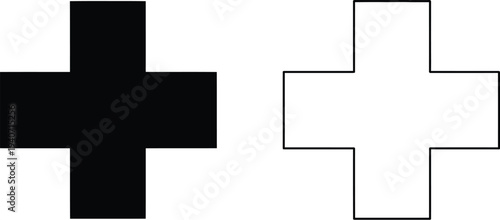 Black and white plus signs medical symbol isolated on transparent background, Vector