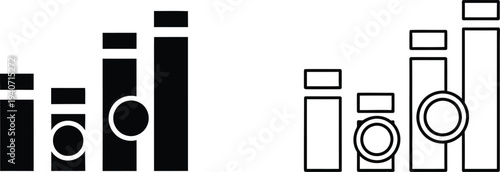 Camera lens and battery bar graph icons isolated on transparent background, Vector