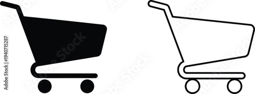Shopping cart icons black and white isolated on transparent background, Vector
