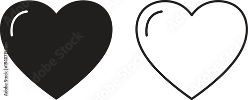 Black and white heart shapes isolated on transparent background, Vector