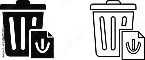 Trash can icons isolated on transparent background, Vector