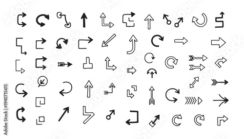 Hand drawn arrow symbols and icons collection