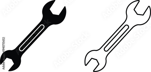Black and white wrench icons isolated on transparent background, Vector