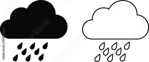 Rain cloud weather icons isolated on transparent background, Vector