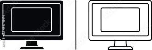 Monitor screen black and white icon design isolated on transparent background, Vector