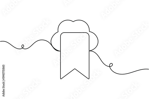 Bookmark with cloud icon continuous one line drawing on white background minimal online save symbol outline vector illustration
