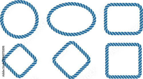 Collection of Blue Rope Frames in Various Geometric Shapes
