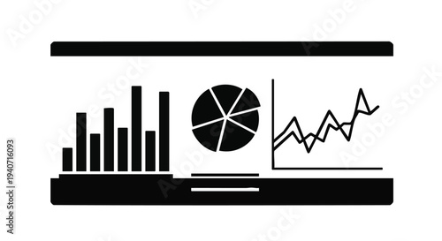 Set of 3 black business charts vector