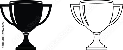 Trophy cup awards black white illustration isolated on transparent background, Vector