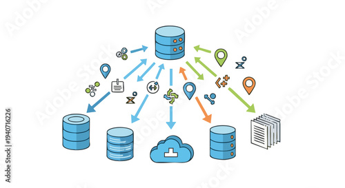 Set of database and cloud storage vector icons