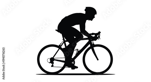 A cyclist rides a road bike in a dynamic pose captured as a striking black silhouette high quality professional detailed modern