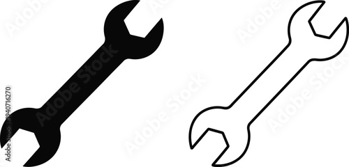 Wrench tools black and white isolated on transparent background, Vector