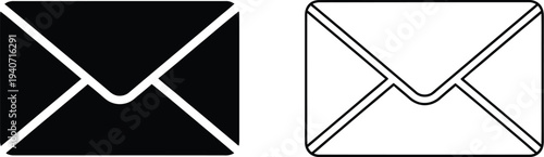 Black and white envelopes isolated on transparent background, Vector