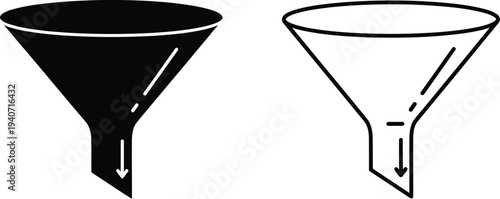 Funnels comparison black and white isolated on transparent background, Vector