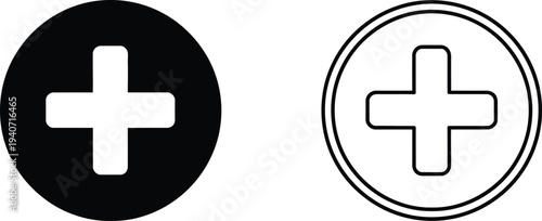 Plus sign icons isolated on transparent background, Vector