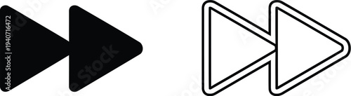 Black and white play buttons for media control isolated on transparent background, Vector