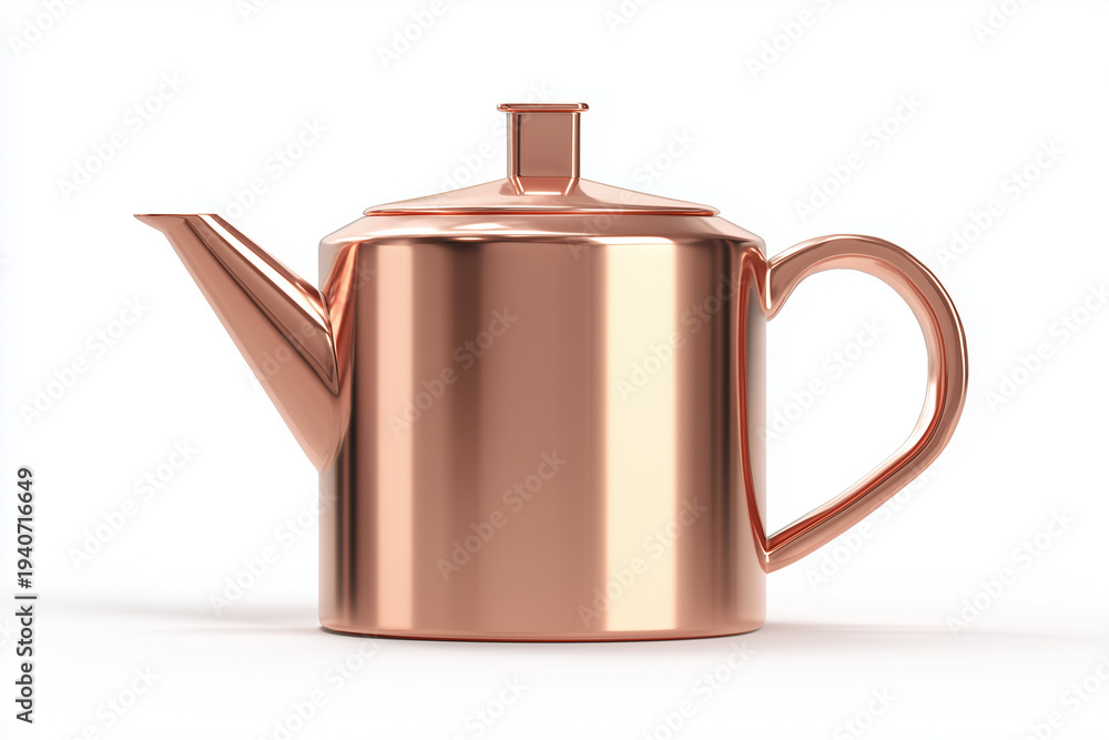 Obraz premium A sleek copper teapot with a handle and spout on a white background.