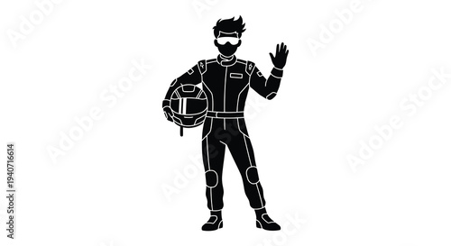A full body depiction of a futuristic astronaut holding a helmet rendered as a stark black silhouette high quality professional detailed modern