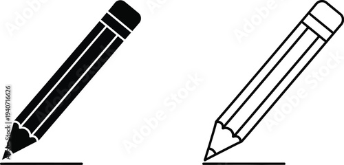 Pencils black and white illustration isolated on transparent background, Vector