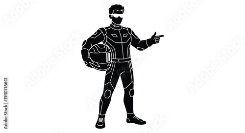 A futuristic astronaut in a spacesuit holding a helmet pointing forward a striking black silhouette high quality professional detailed modern elegant stylish