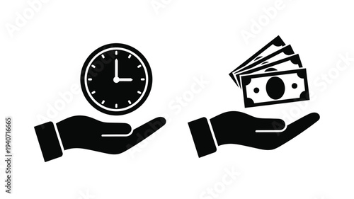 Time and money in hands a financial concept silhouette