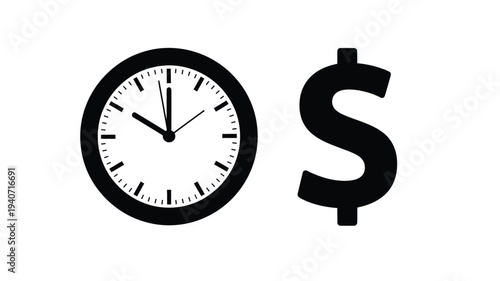 Time is money a clock and dollar sign illustration silhouette