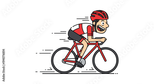 A cheerful cyclist in red and black gear rides a bicycle with speed lines a distinct silhouette high quality professional detailed