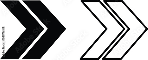 Double right arrow signs isolated on transparent background, Vector