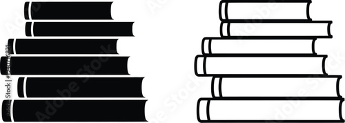 Stacks of books in black and white isolated on transparent background, Vector