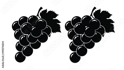 Two bunches of black grapes depicted in a striking silhouette