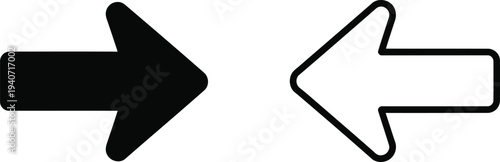Black and white arrows pointing in opposite directions isolated on transparent background, Vector