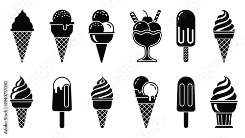 Variety of ice cream treats displayed in a dark silhouette