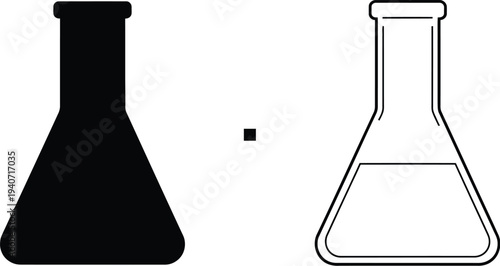 Black and white beakers laboratory equipment science isolated on transparent background, Vector