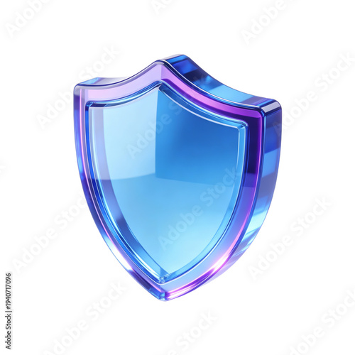 Blue Glassy 3D Shield Icon for Cybersecurity Data Protection Privacy and Network Safety Concept Isolated on White Background Realistic Translucent Glassmorphism Web Element for Security Software